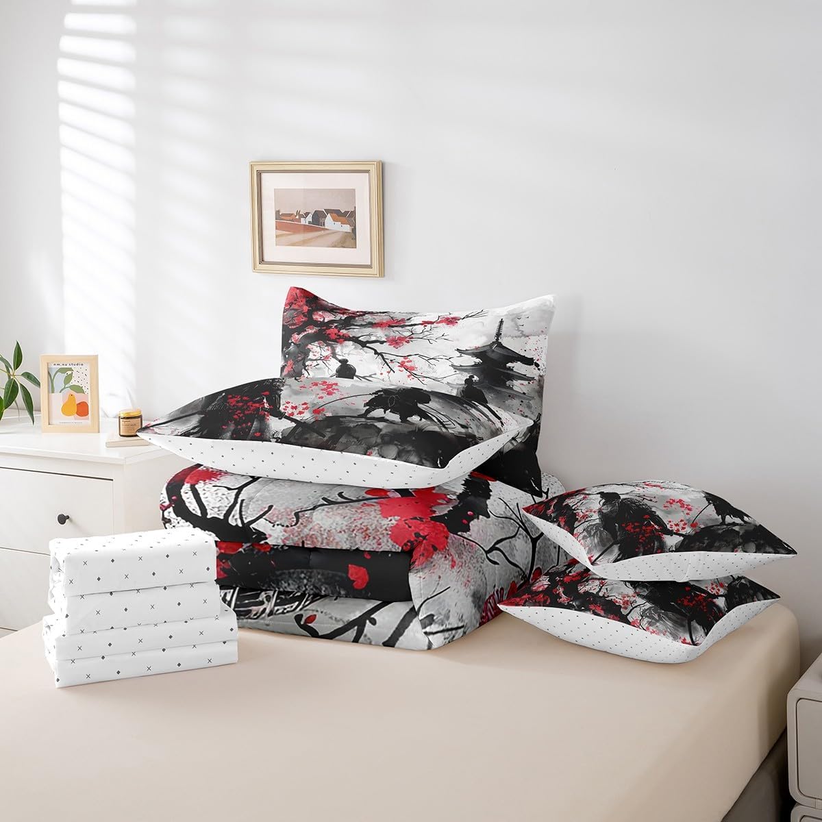 Feelyou Japanese Samurai King Size Comforter Set 7 Pieces
