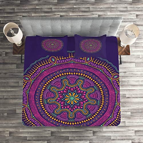 Ambesonne Bohemian Mandala Yoga Coverlet Set Queen Size 3 Piece
