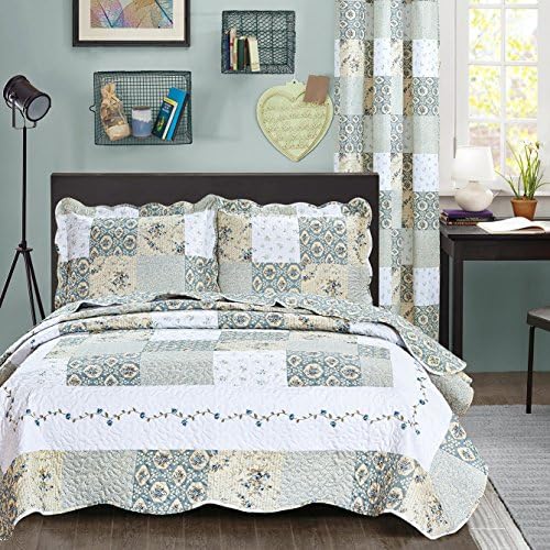 All American Collection Reversible 3pc Floral Patchwork Bedspread Set 1
