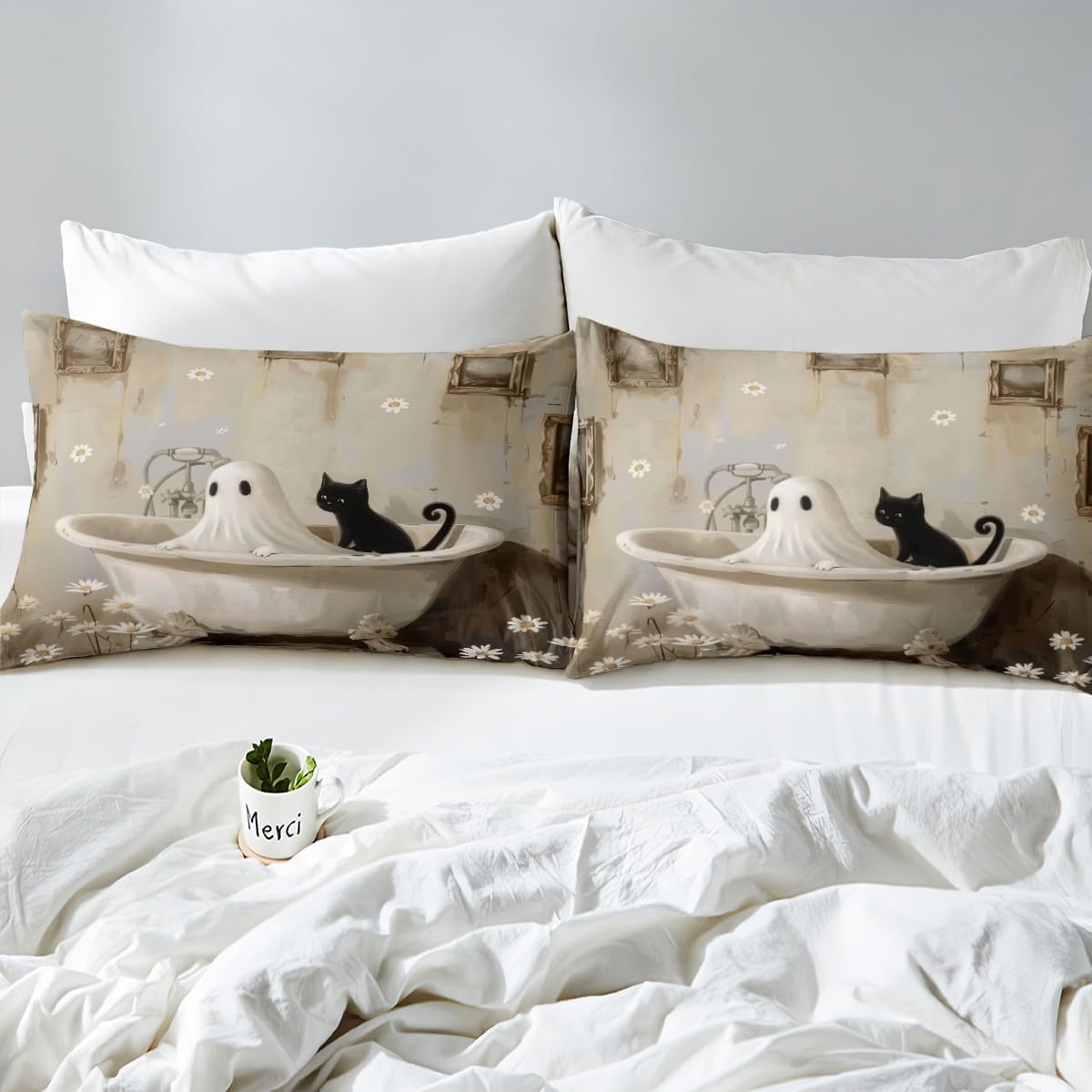 Manfei Halloween Ghost Duvet Cover Set Twin Size