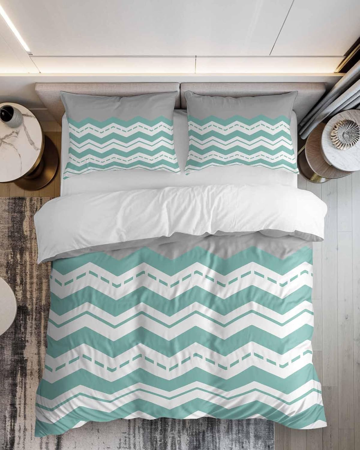 ZOE GARDEN Turquoise Chevron Duvet Cover Set