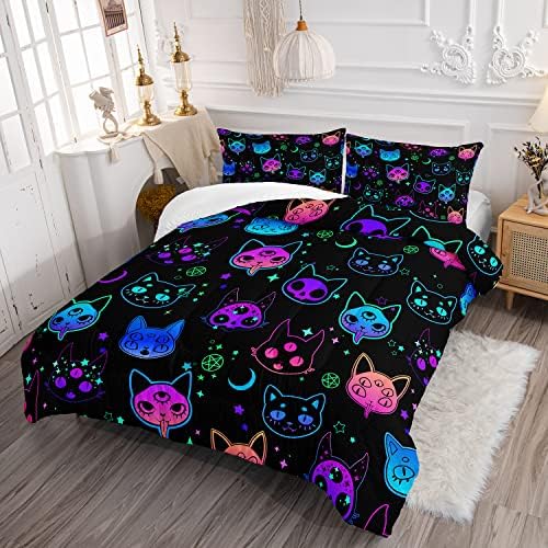 Axolotl Cat Comforter Set Twin Neon Pattern