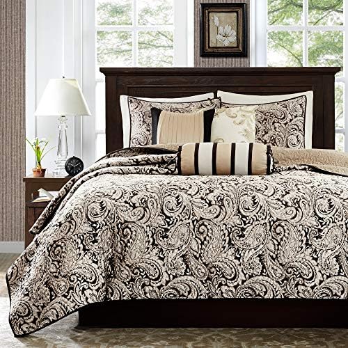 Madison Park Quilt Damask Paisley Black 6 Piece Set
