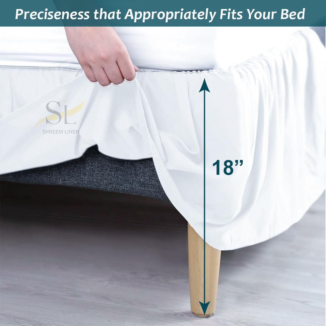 Shreem Linen Ruffled Bed Skirt King Size White