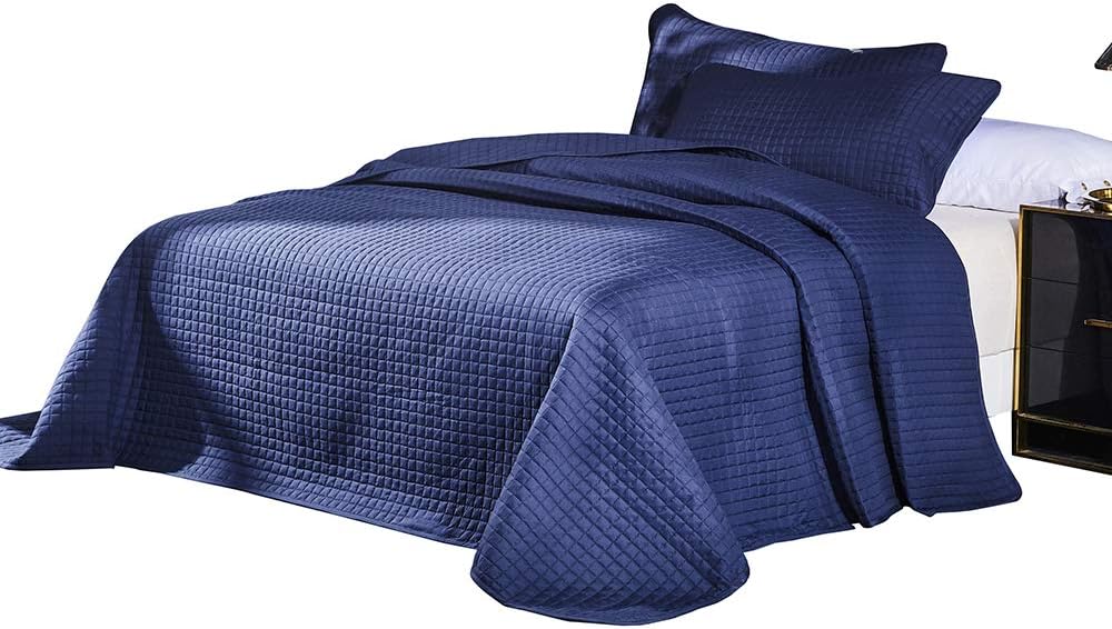 Everest Supply Oversize Queen Box Stitch Blue Bedspread Set