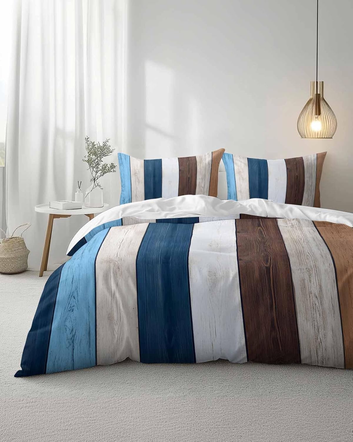 ZOE GARDEN Blue Brown Duvet Cover Set Full Size