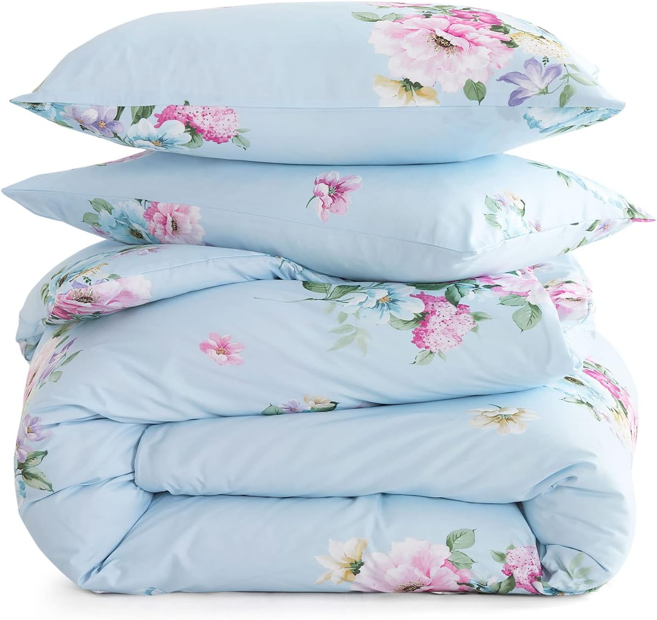 Wake In Cloud - Shabby Chic Comforter Set Queen 3 Pieces Blue