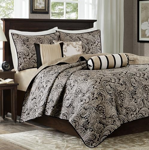Madison Park Quilt Damask Paisley Black 6 Piece Set