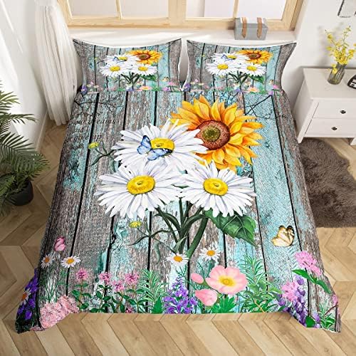 Feelyou Daisy Duvet Cover Set with Butterfly Design
