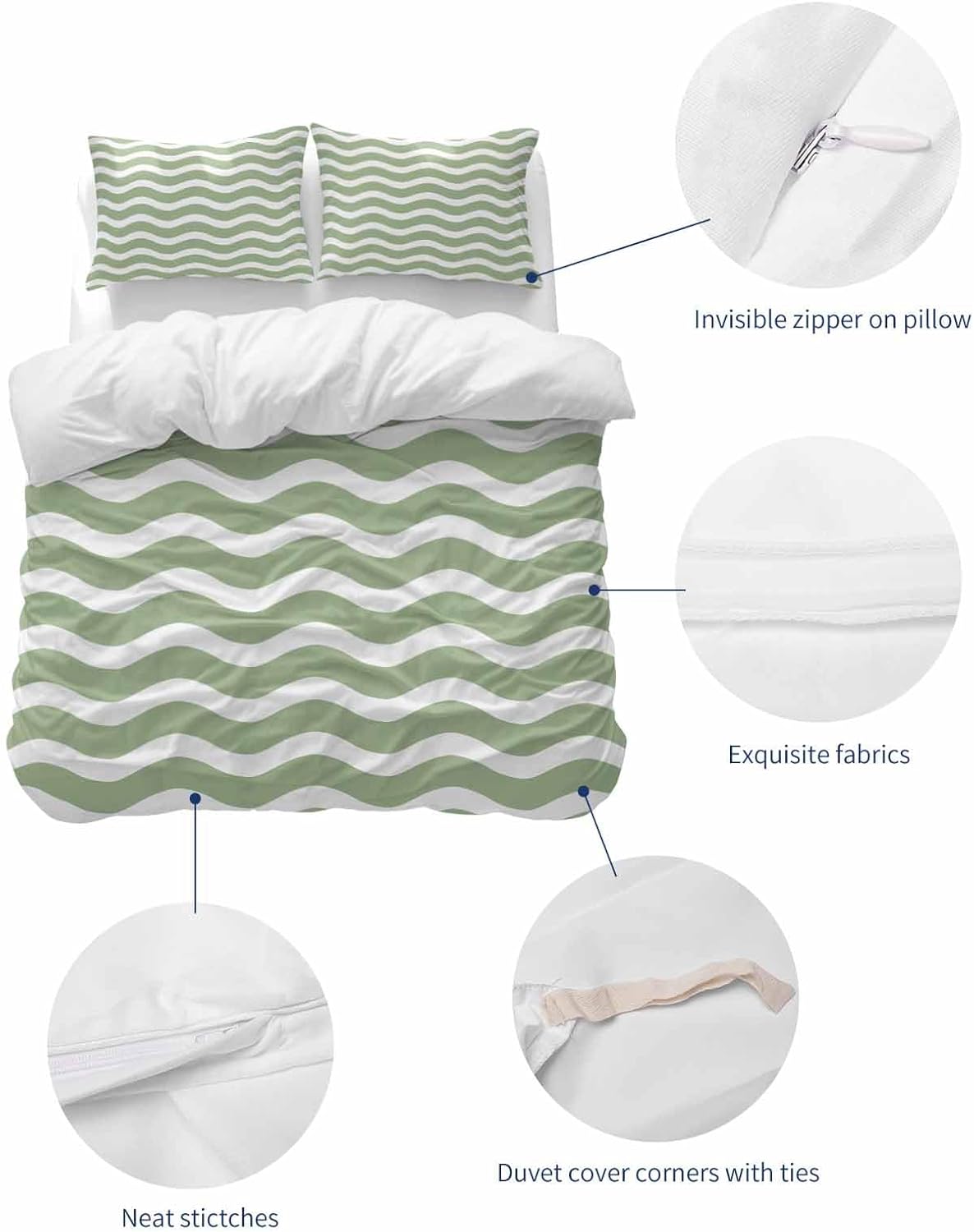 ZOE GARDEN Sage Green Duvet Cover Set 3 Pieces Full Size