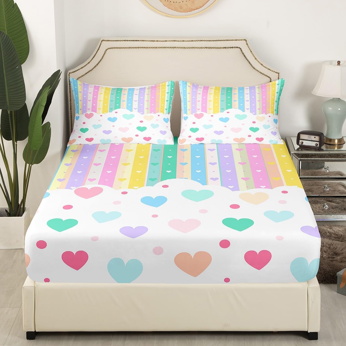 Feelyou Rainbow Sheet Set for Kids 4Pcs King Size