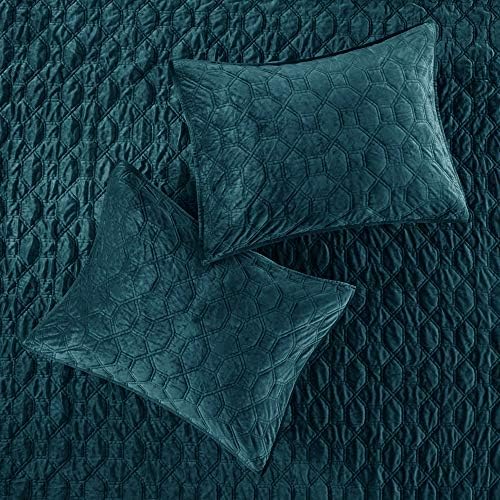 Madison Park Harper Velvet Quilt Set Teal 3 Piece