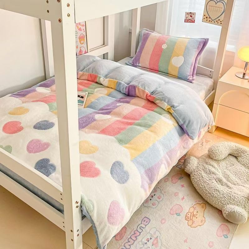 Kawaii Rainbow Heart Duvet Cover Set for Kids