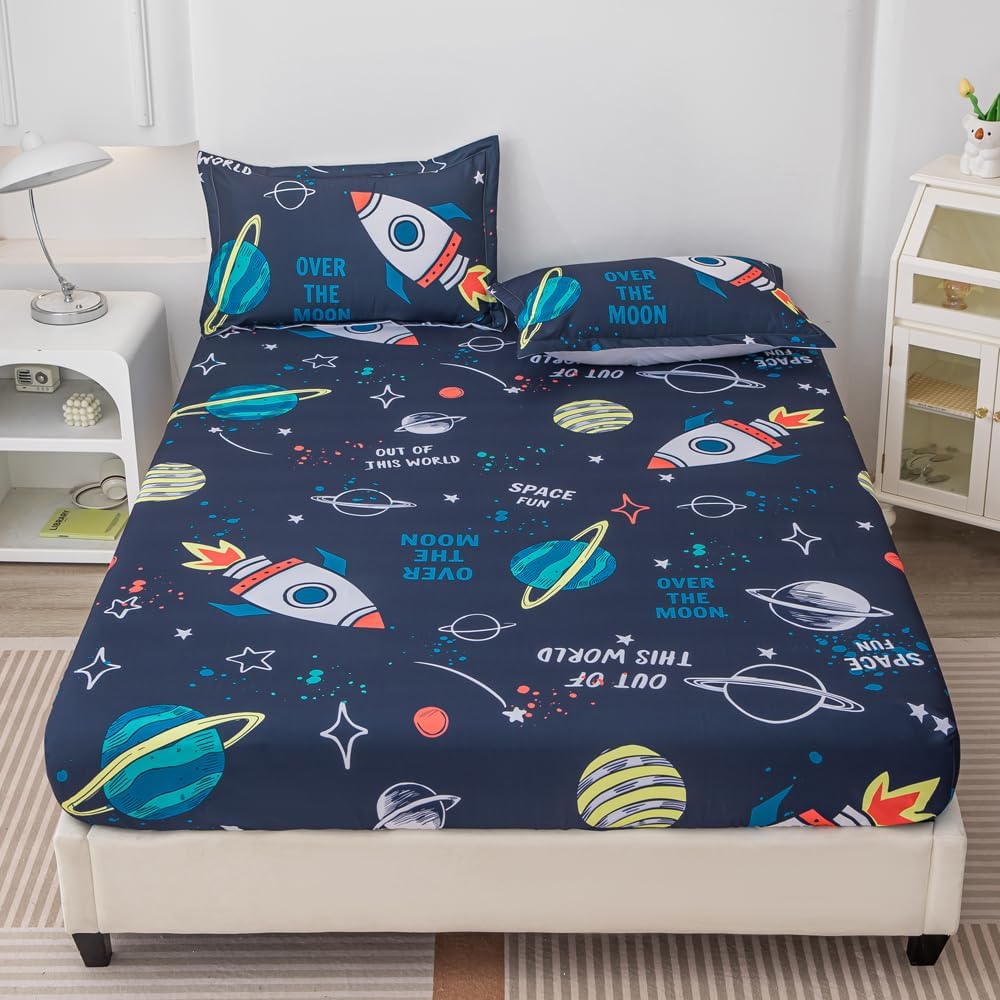 Megamayga Space Sheets Queen Size 4Pcs Kids Bedding Set
