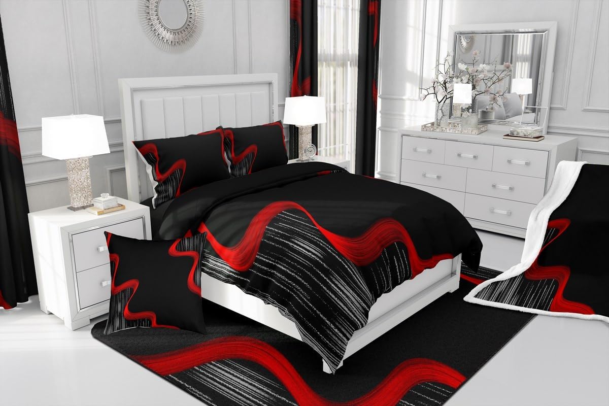 Feelyou Red and Black Patterned Comforter Set for Kids