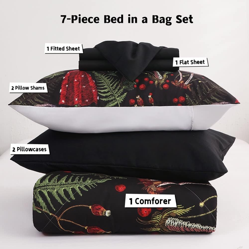 7 Piece Mushroom Comforter Set for Kids and Adults All Seasons
