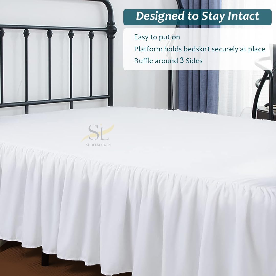 Shreem Linen Ruffled Bed Skirt King Size White