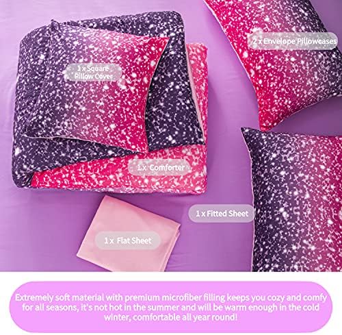 RYNGHIPY 6Pcs Glitter Comforter Set for Girls Kids Teens