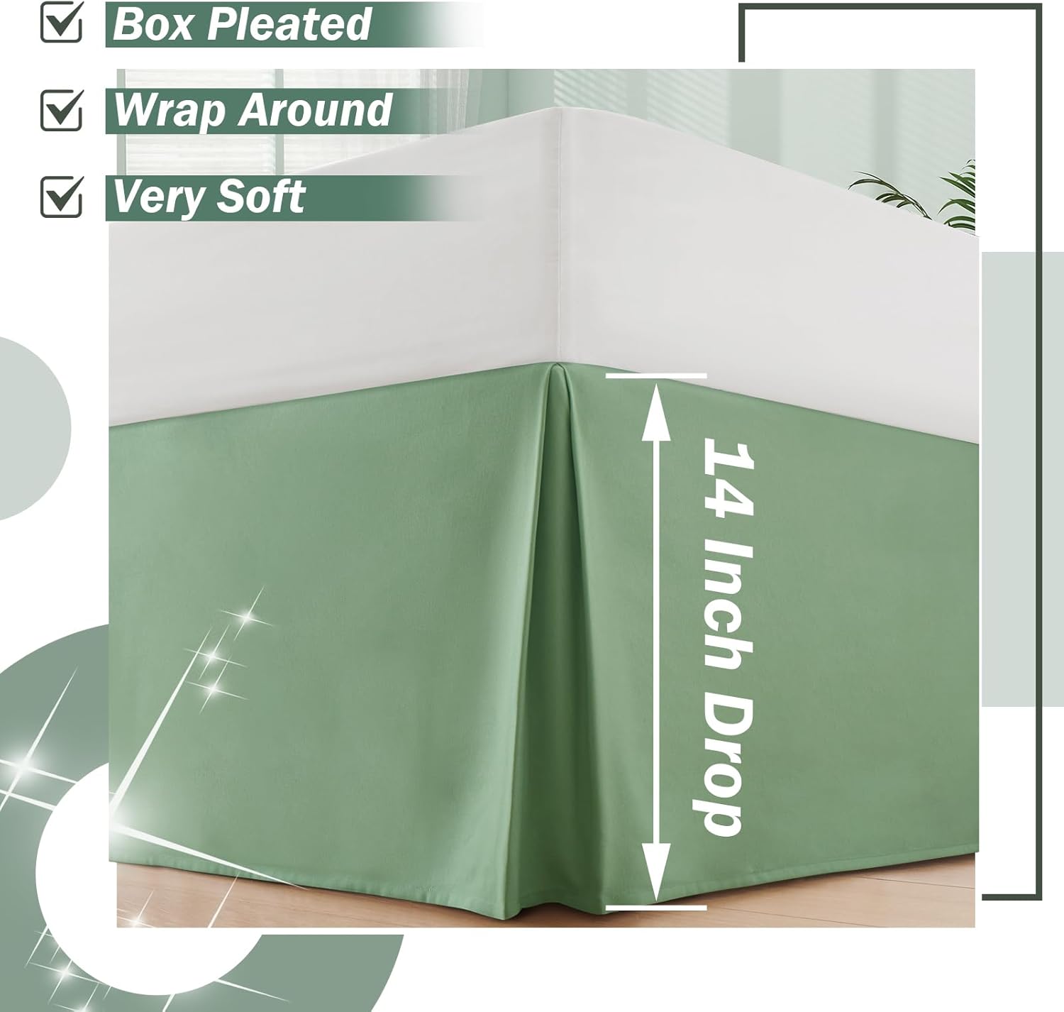 Heywaller 14 Inch Drop Bed Skirt Twin Size Sage Green 1