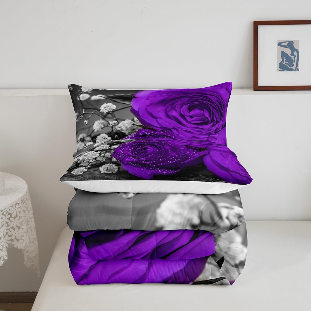 Erosebridal Purple Floral Comforter Set King 3Pcs 1