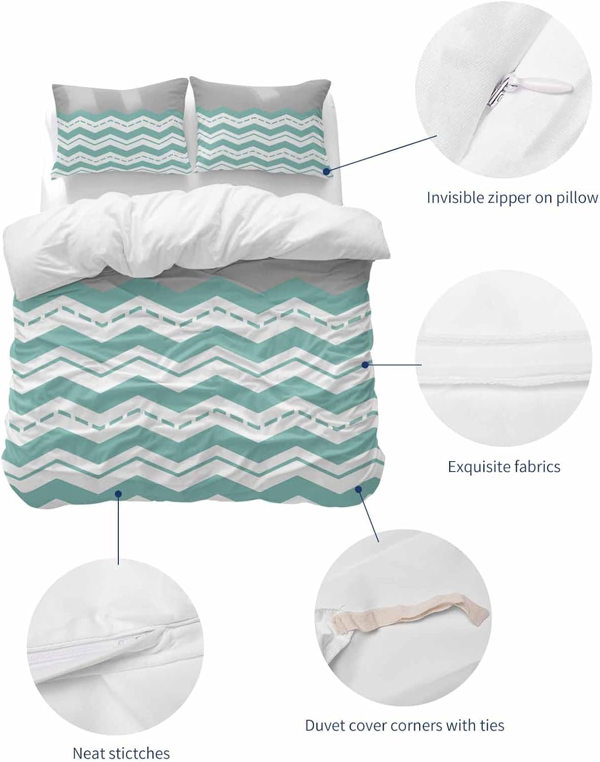 ZOE GARDEN Turquoise Chevron Duvet Cover Set