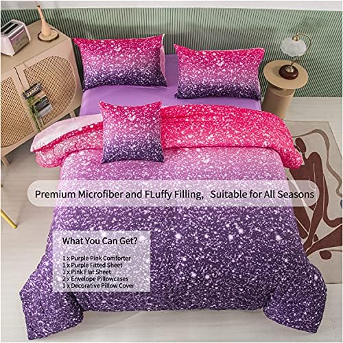 RYNGHIPY 6Pcs Glitter Comforter Set for Girls Kids Teens