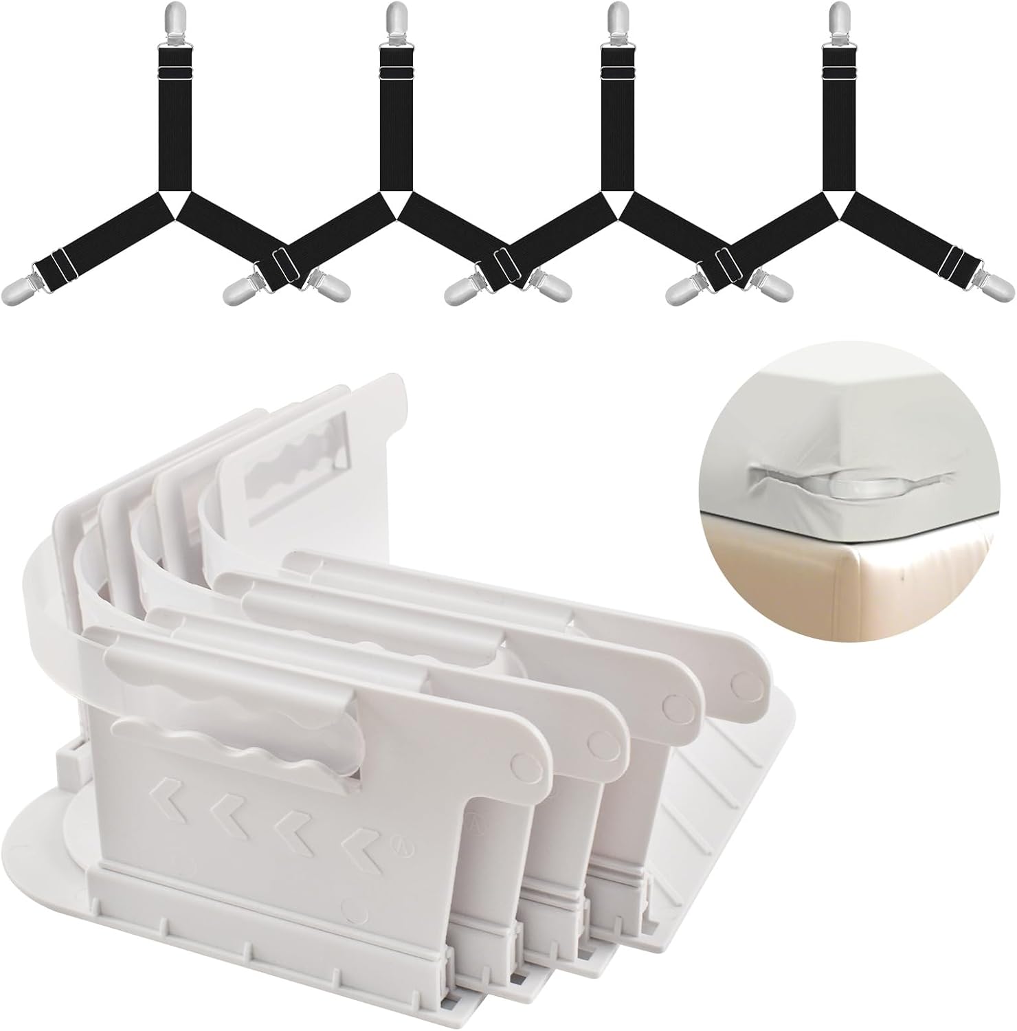 Heuihm Bed Sheet Holder Set 4PCS with Lock Strip