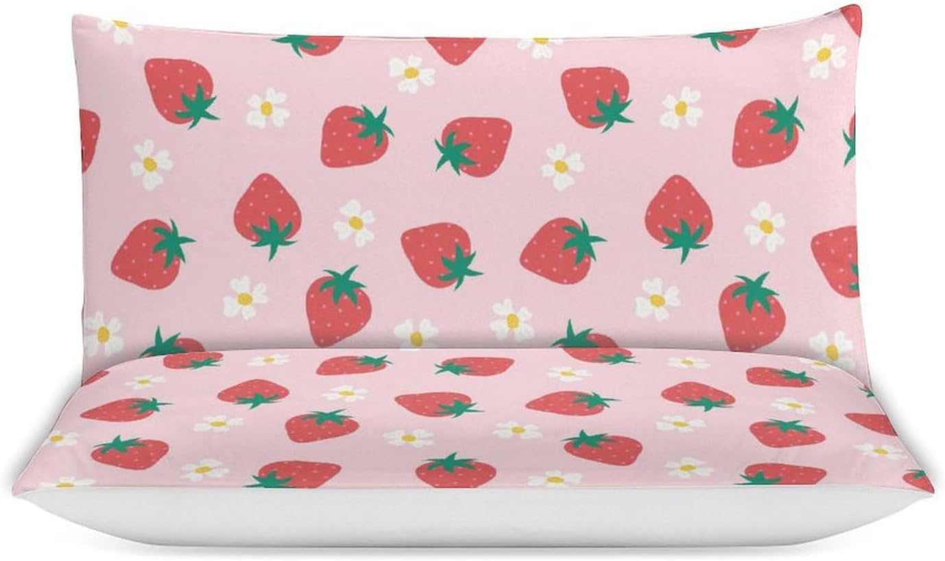 Strawberry Kids Duvet Cover Set with 68x86in Quilt and 20x30in Pillow Shams
