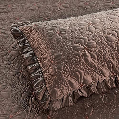 Home Soft Things 4 Piece Matte Satin Bedspread Set Chocolate