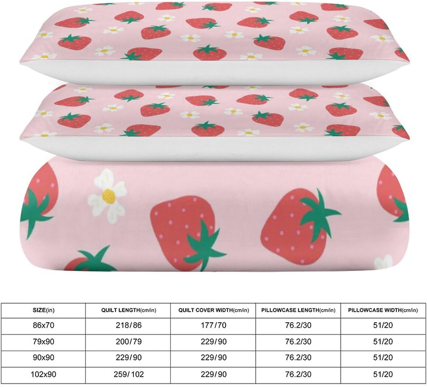 Strawberry Kids Duvet Cover Set with 68x86in Quilt and 20x30in Pillow Shams
