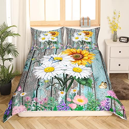 Feelyou Daisy Duvet Cover Set with Butterfly Design