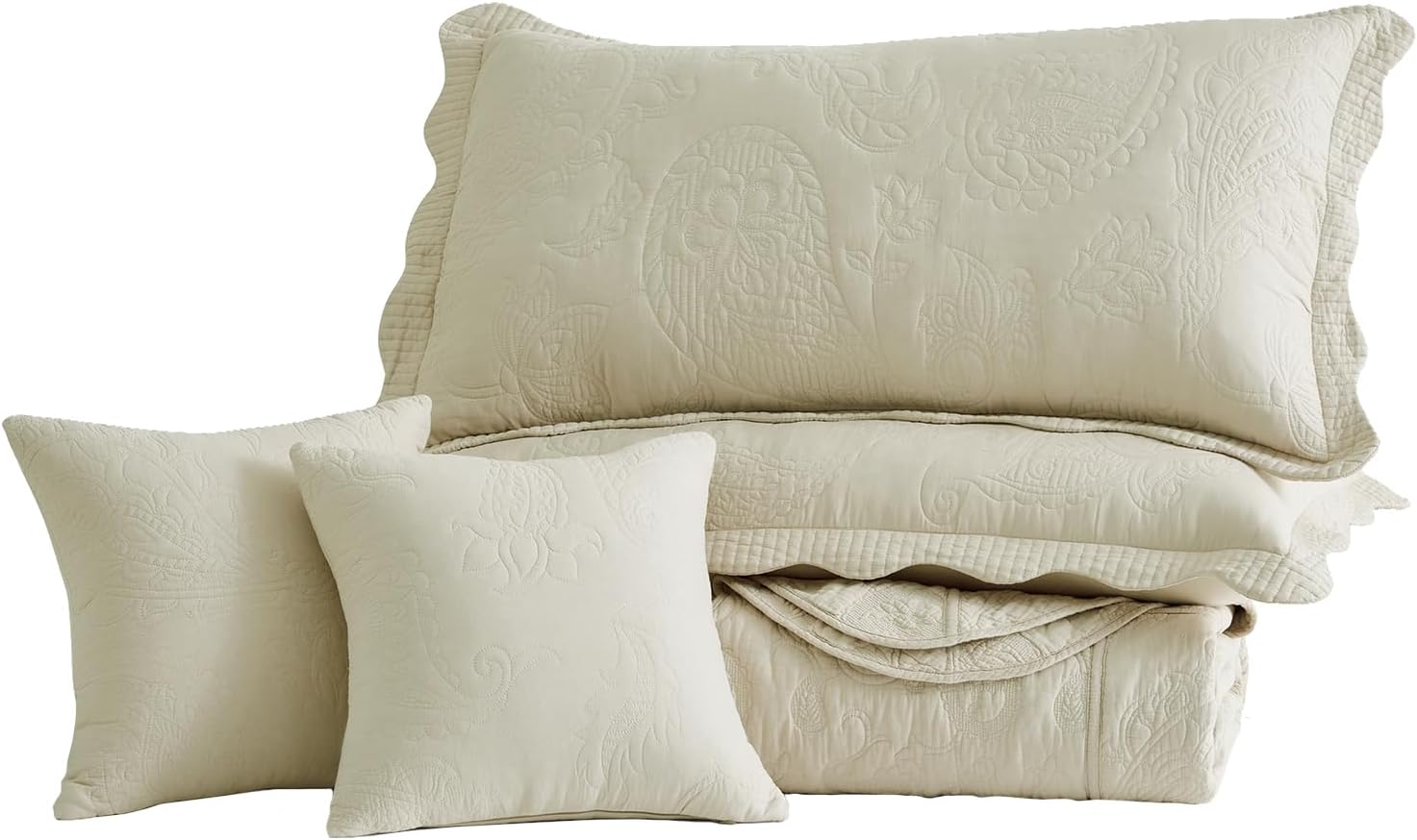 Blythease Oversized King Bedspread Set 138x122 Khaki Paisley Pattern