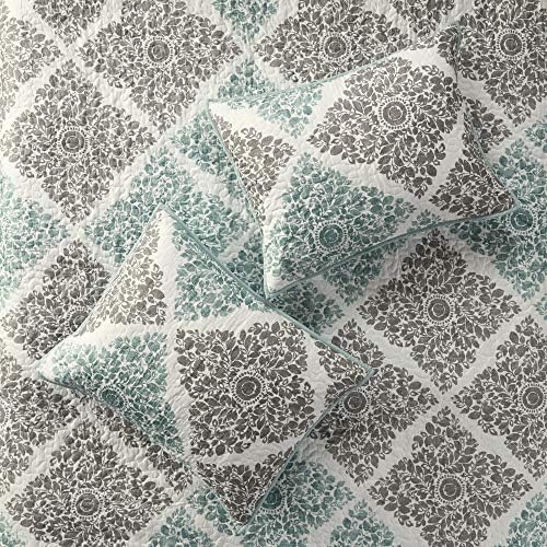 Madison Park Claire Quilt Coverlet Set - 6 Piece Diamond Aqua Pattern KingCal King