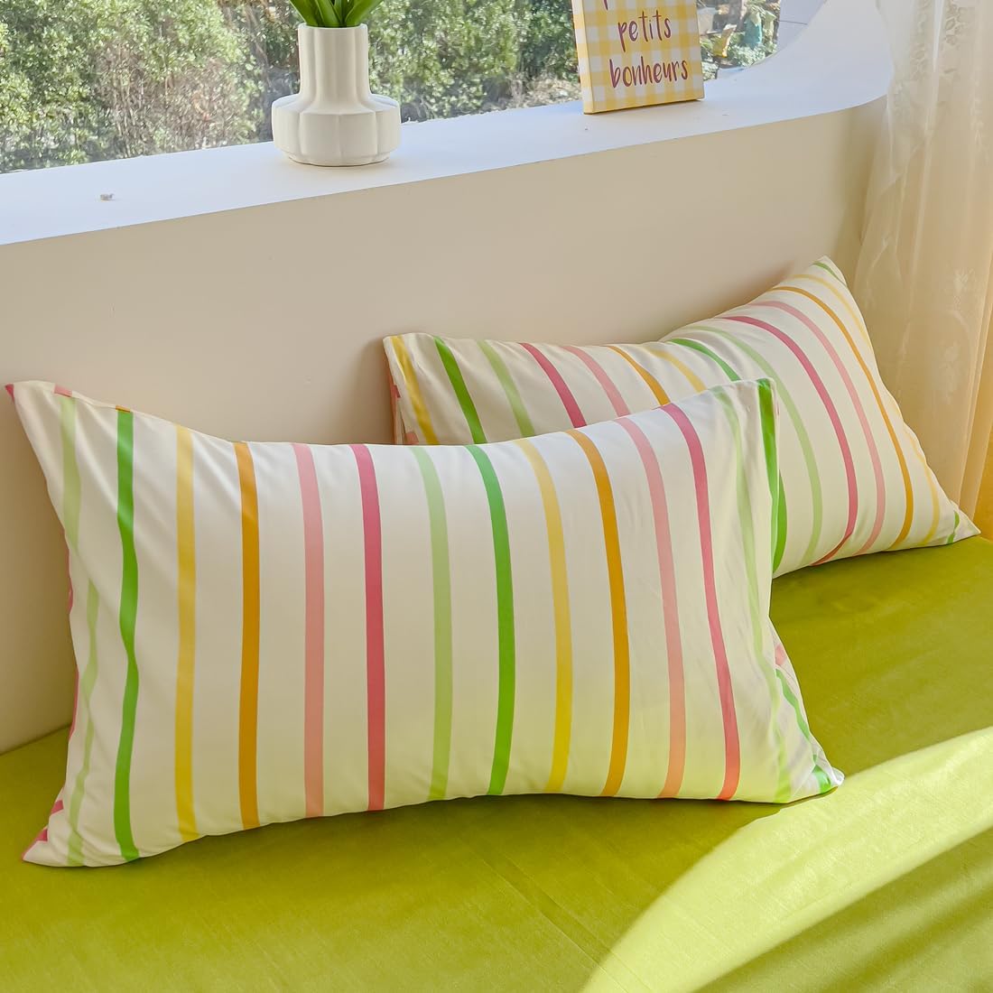 LIWHENHAO Rainbow Striped Duvet Cover Set Twin