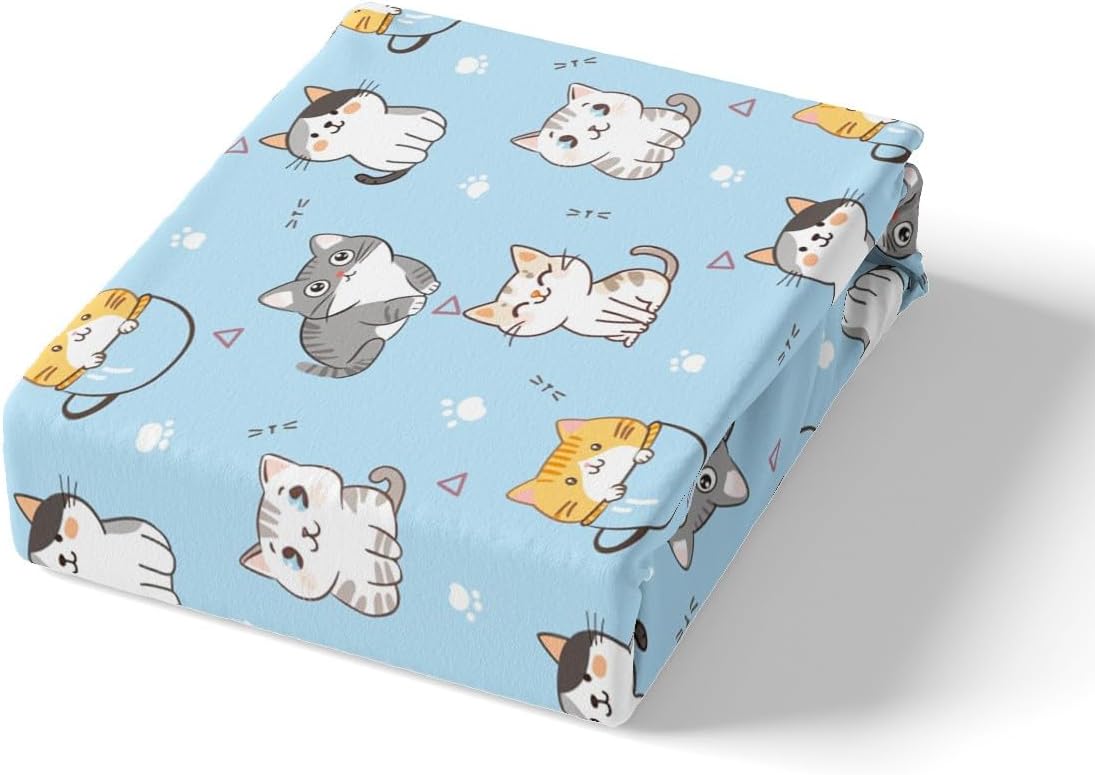 Kawaii Animal Duvet Cover Set Twin Blue Cat