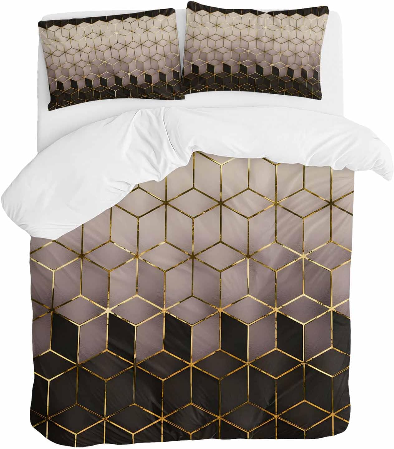 ZOE GARDEN Brown Geometric Duvet Cover Set 3 Pieces