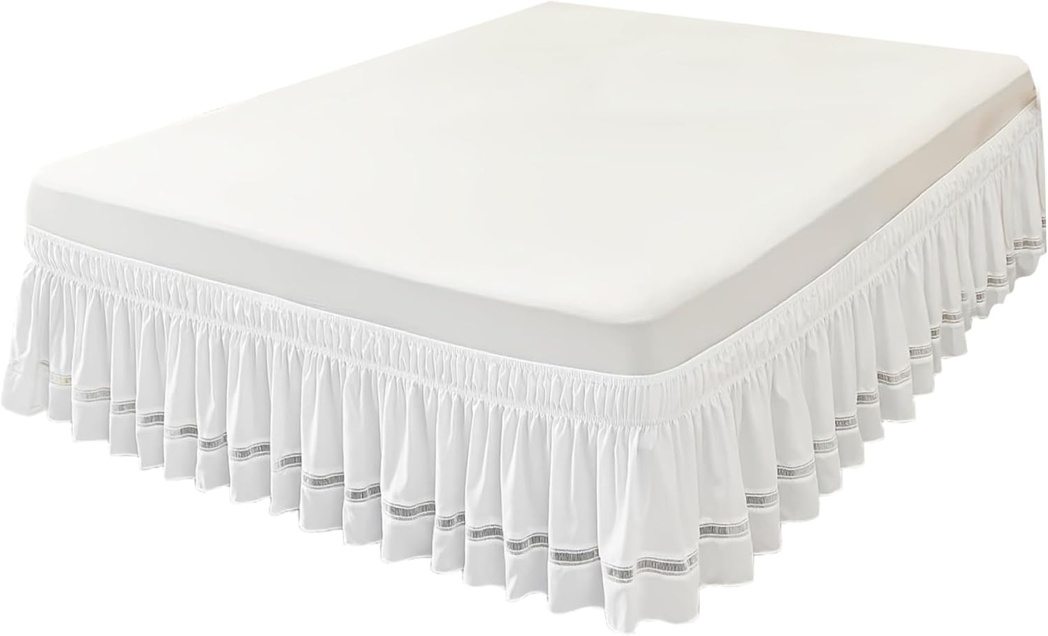 Queen Bed Skirt with Ruffles and Elastic White Polyester