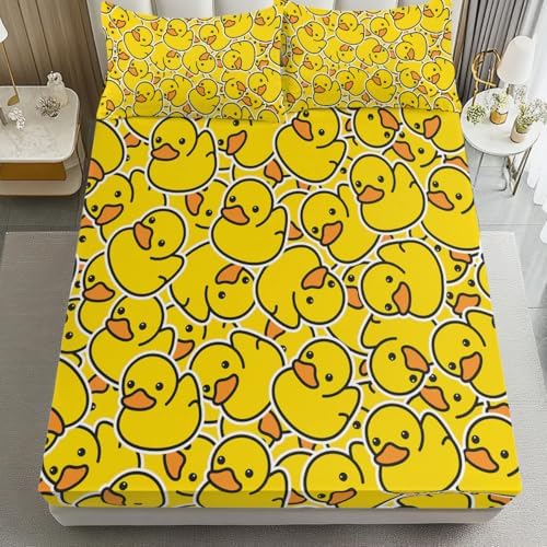 ARIGHTEX Yellow Rubber Duck Fitted Sheet Set Queen 3 Pc