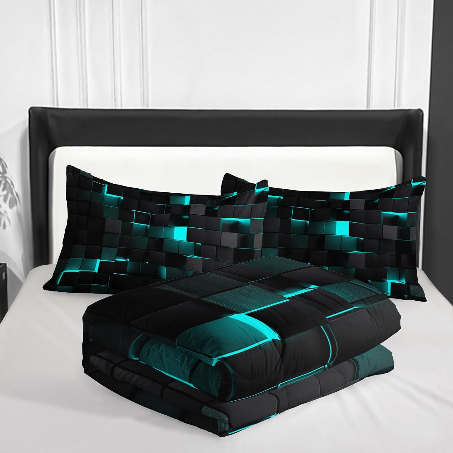 Geometric Turquoise Black 3-Piece Comforter Set