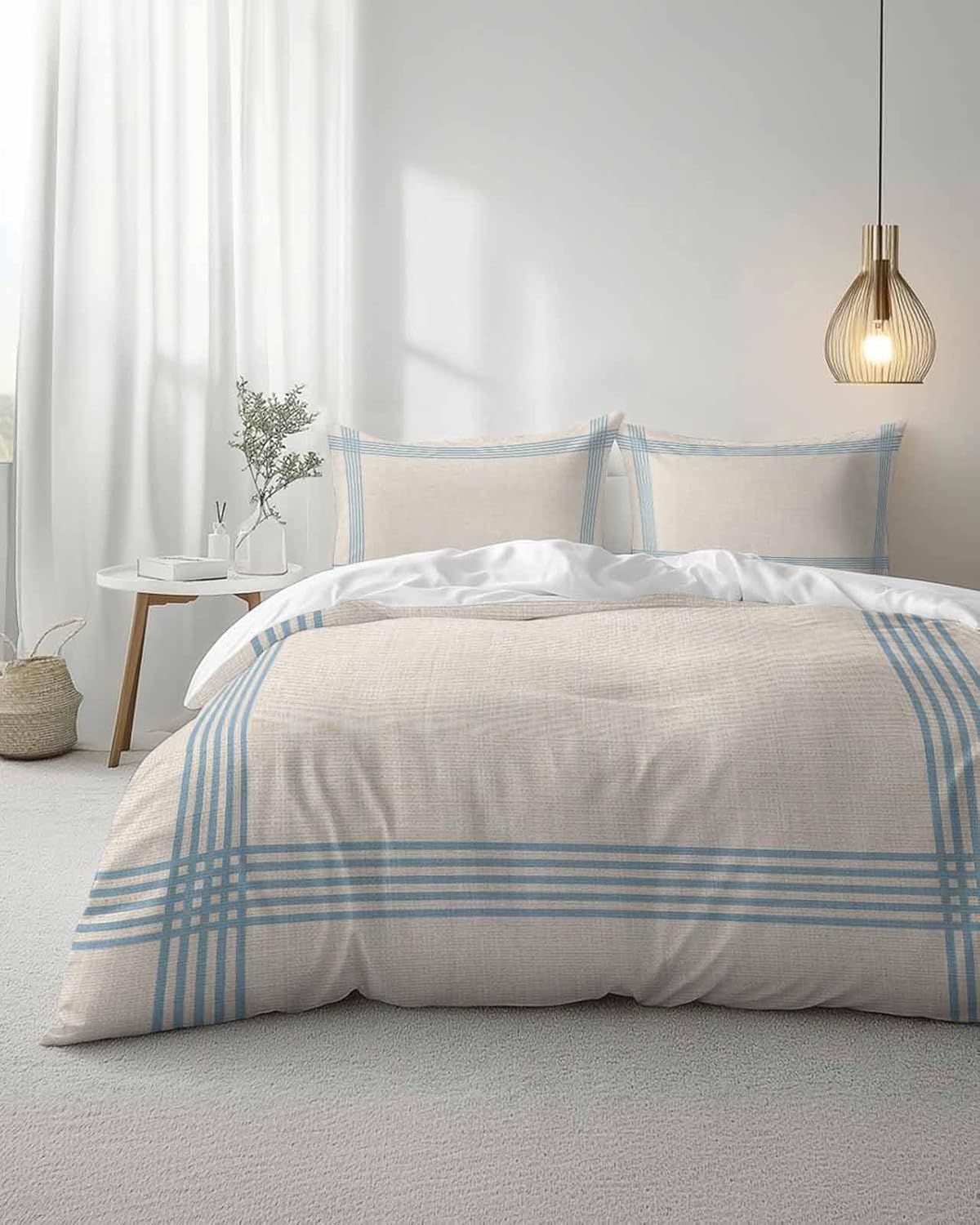 ZOE GARDEN Blue Striped Duvet Cover Set 3 Piece 1