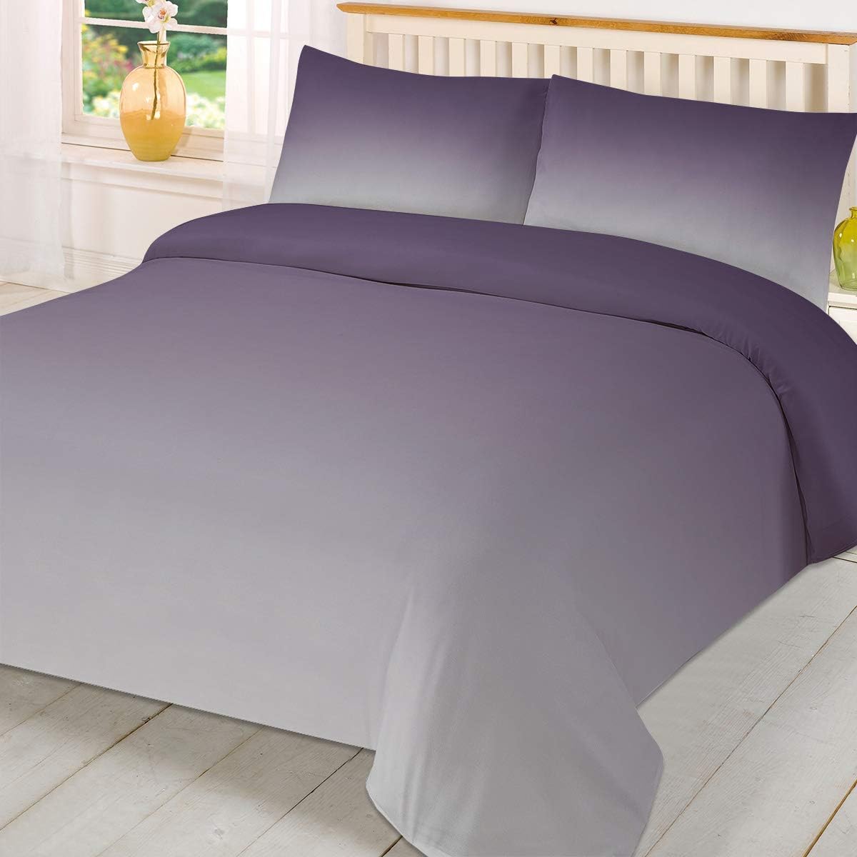 HELLOWINK King Size Duvet Cover 3 Piece Set Ombre Purple