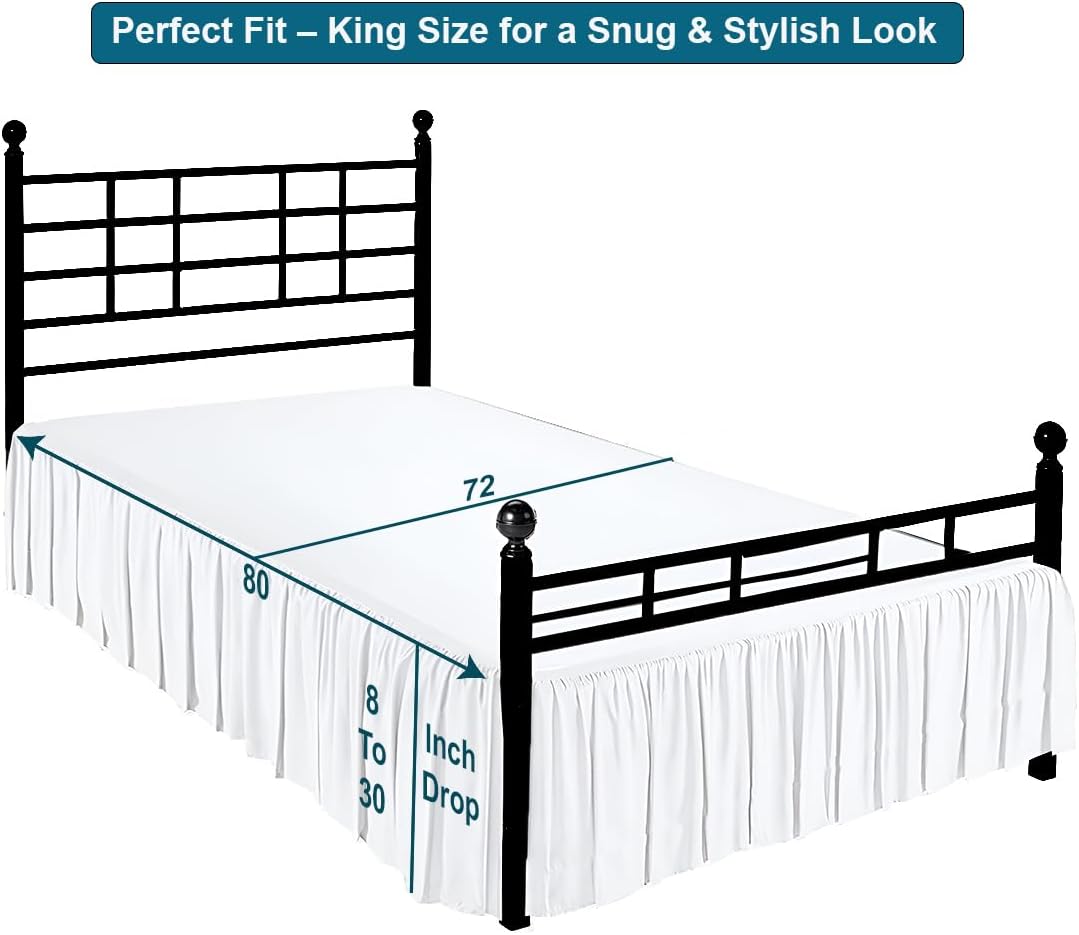 Shreem Linen Ruffled Bed Skirt King Size White