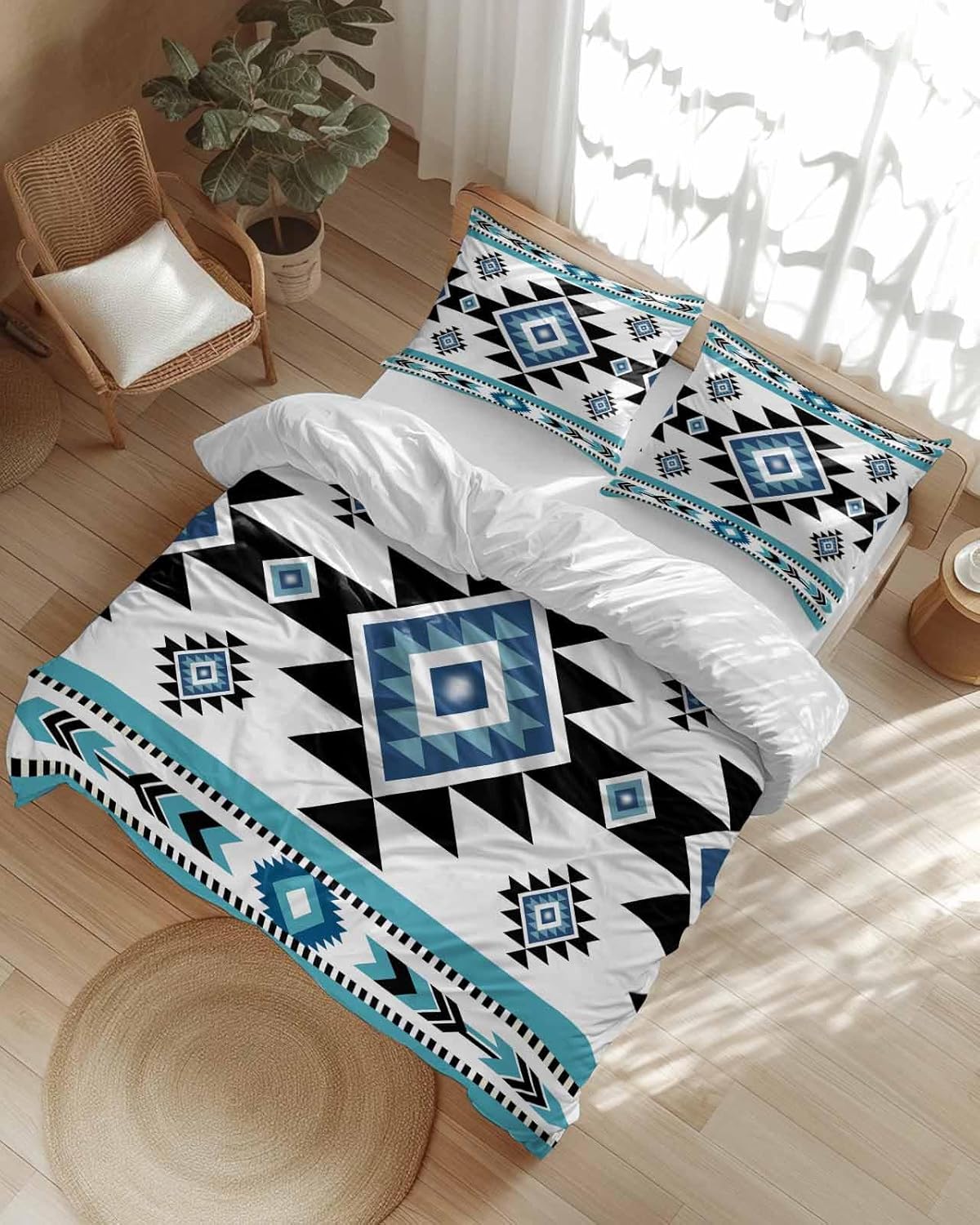 ZOE GARDEN Blue Aztecs Queen Duvet Cover Set 1
