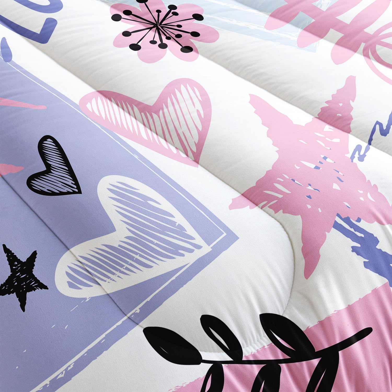 Kids Comforter Set with Cute Doodles Printed Pattern