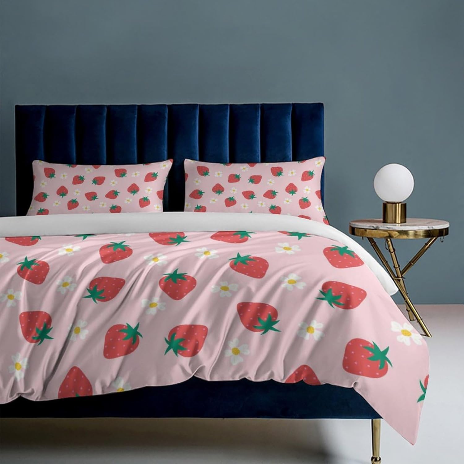 Strawberry Kids Duvet Cover Set with 68x86in Quilt and 20x30in Pillow Shams