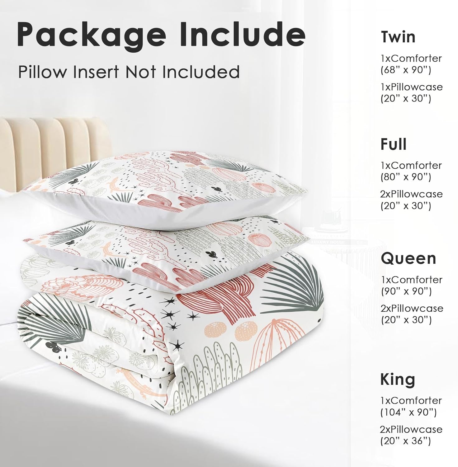 Pamnest Comforter Set Full Size - Cactus Flower Floral Design