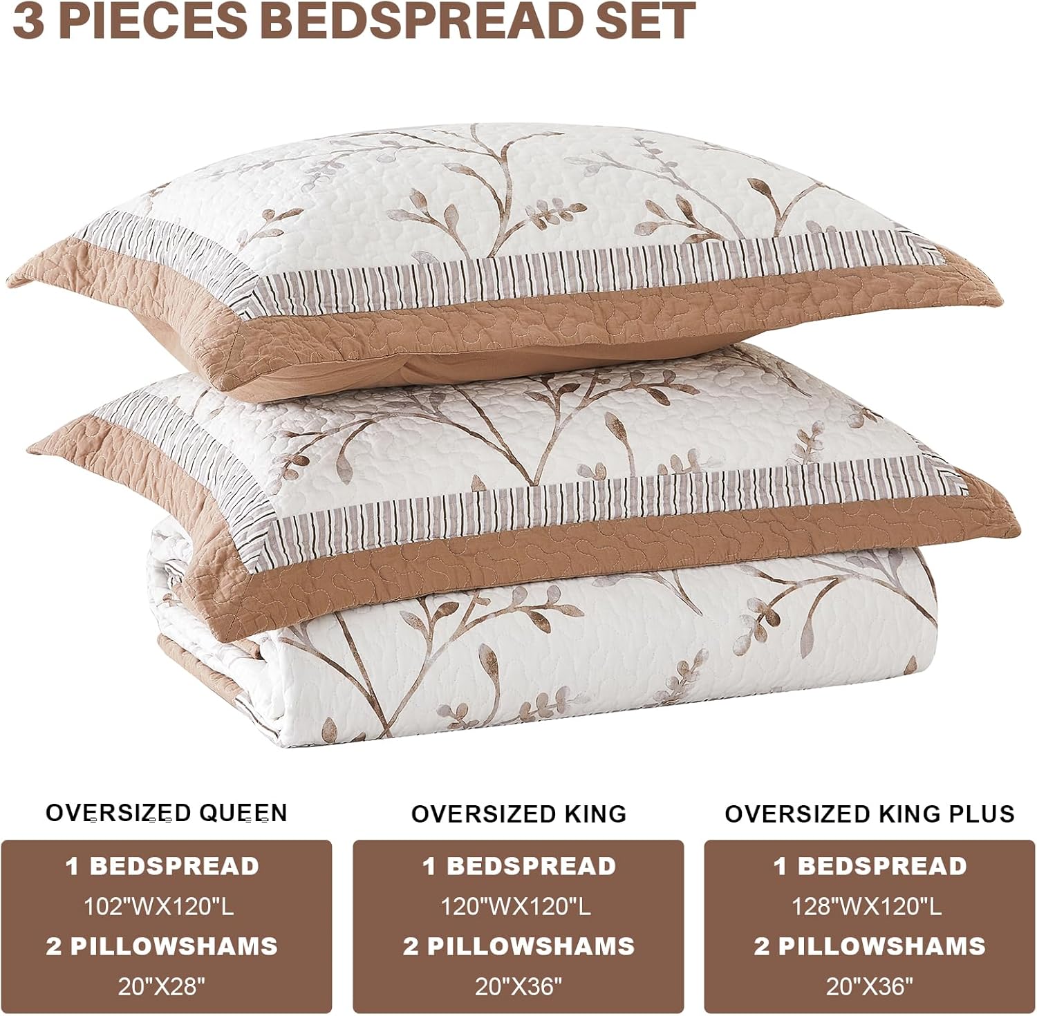 Oversized Cotton Bedspread Set Reversible Botanical Pattern