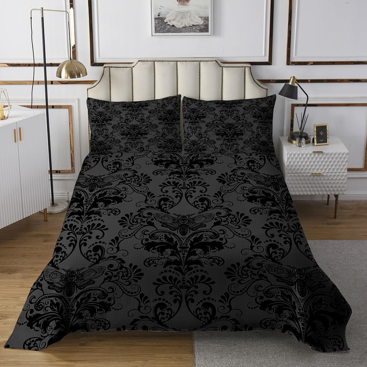 Erosebridal Black Damask Bedspread Set Queen Size