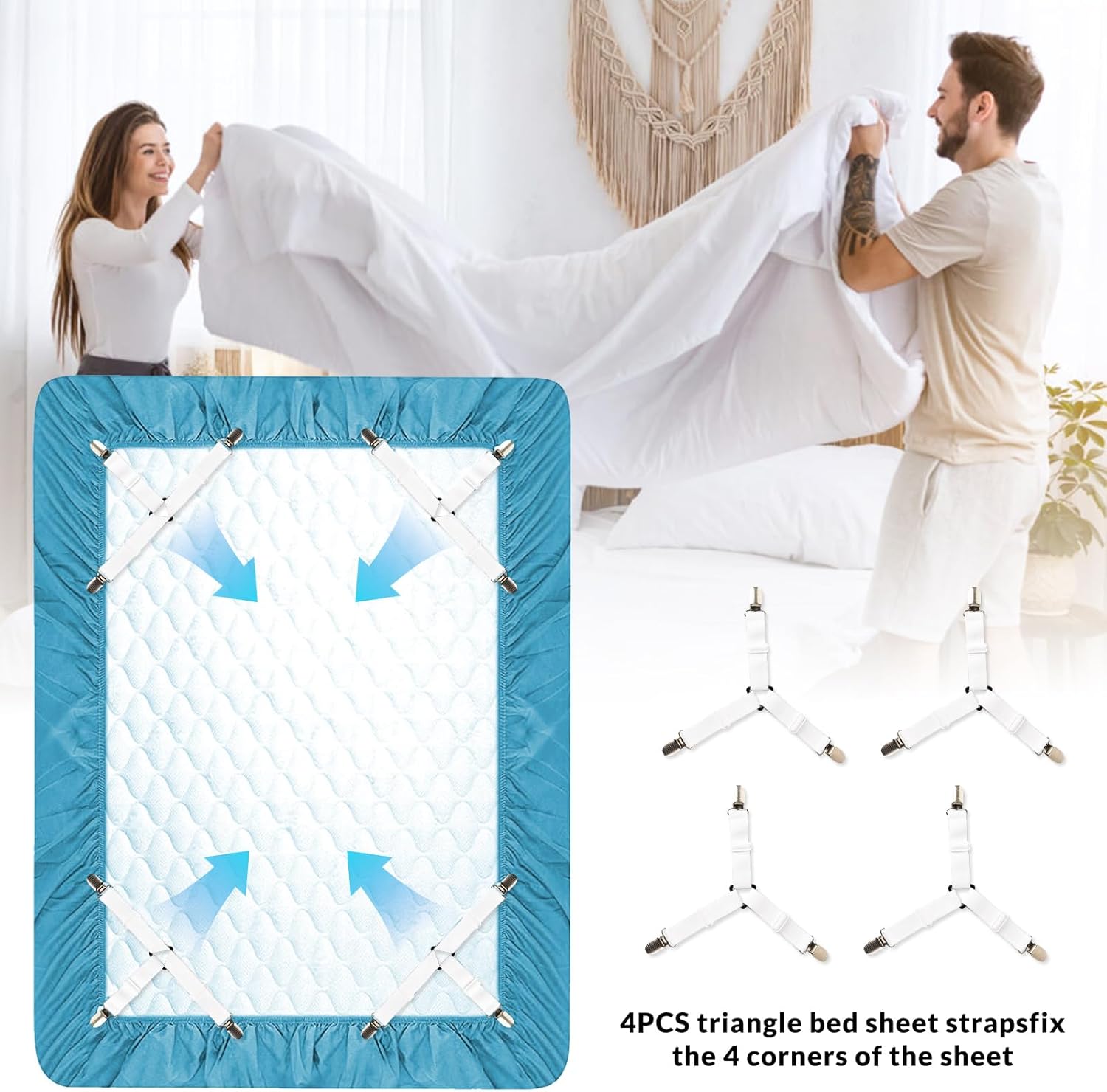 Inscool Bed Sheet Straps - 4-Pack Adjustable Clips for Secure Fit