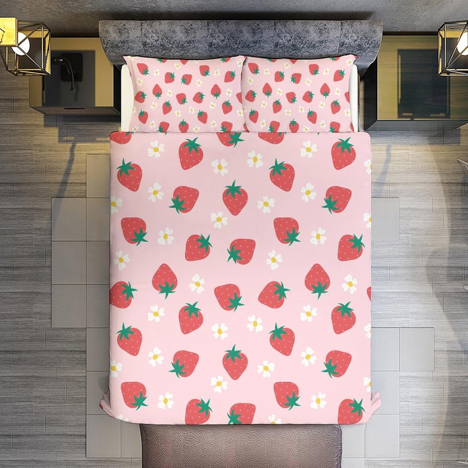 Strawberry Kids Duvet Cover Set with 68x86in Quilt and 20x30in Pillow Shams